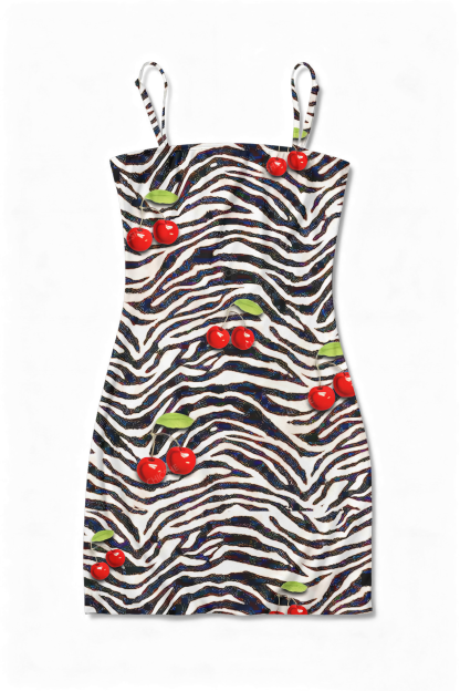  Zebra Cherry Y2K Print Slip Dress Chicshe