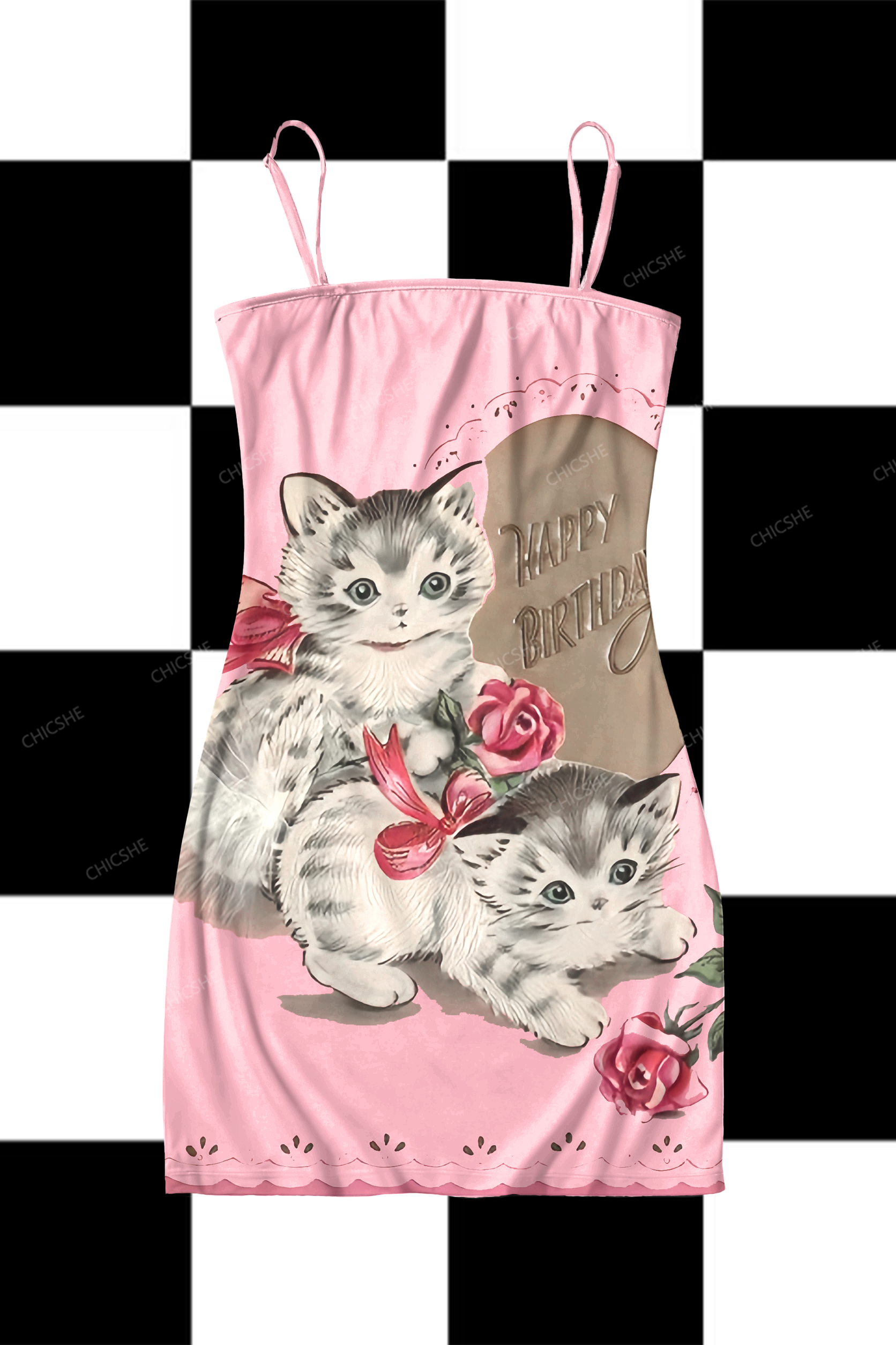 Red Pomegranate Y2K Print Slip Dress Chicshe