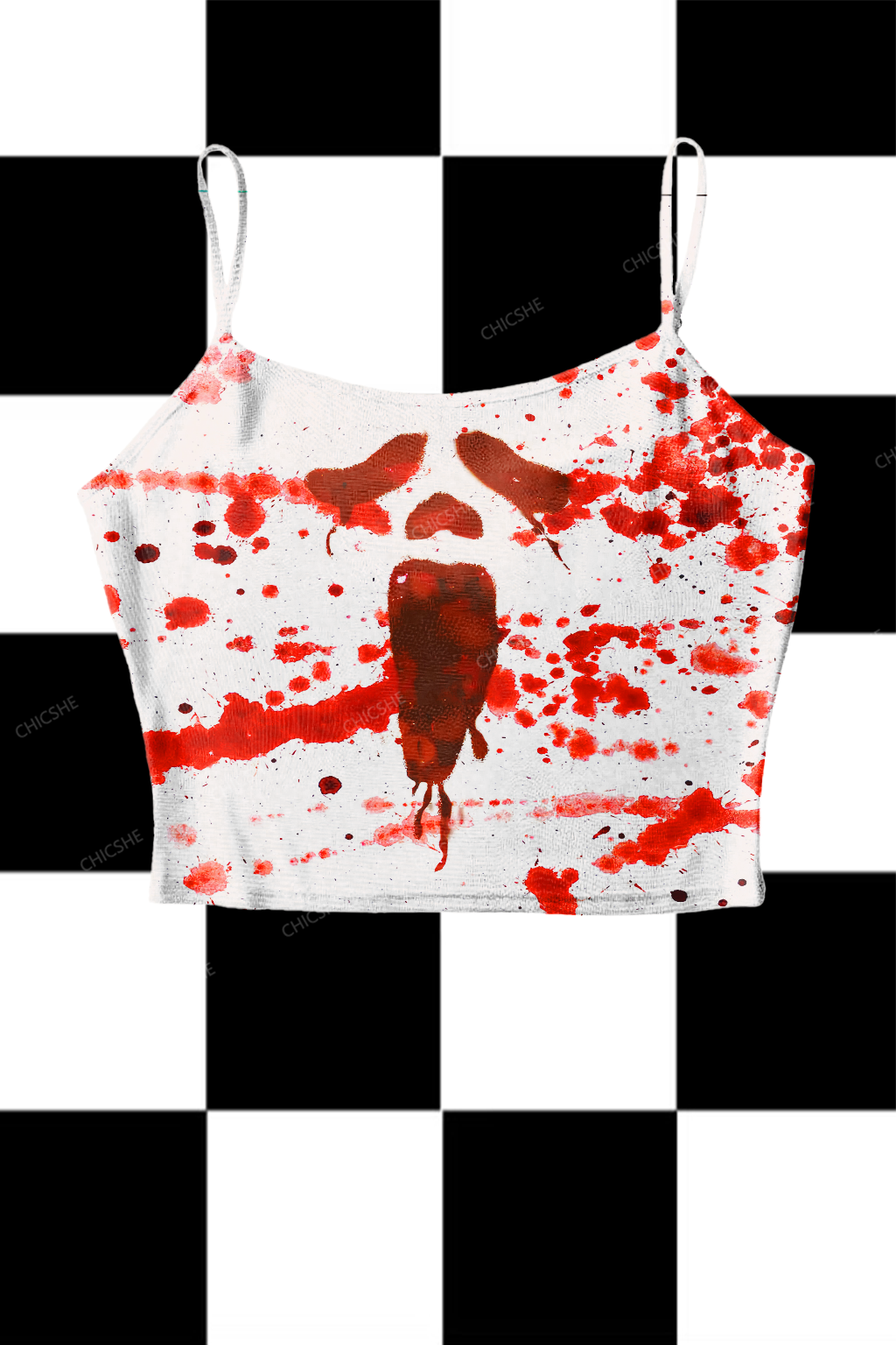 Halloween Bloody Face Y2K Print Mesh Cami Tank Chicshe 