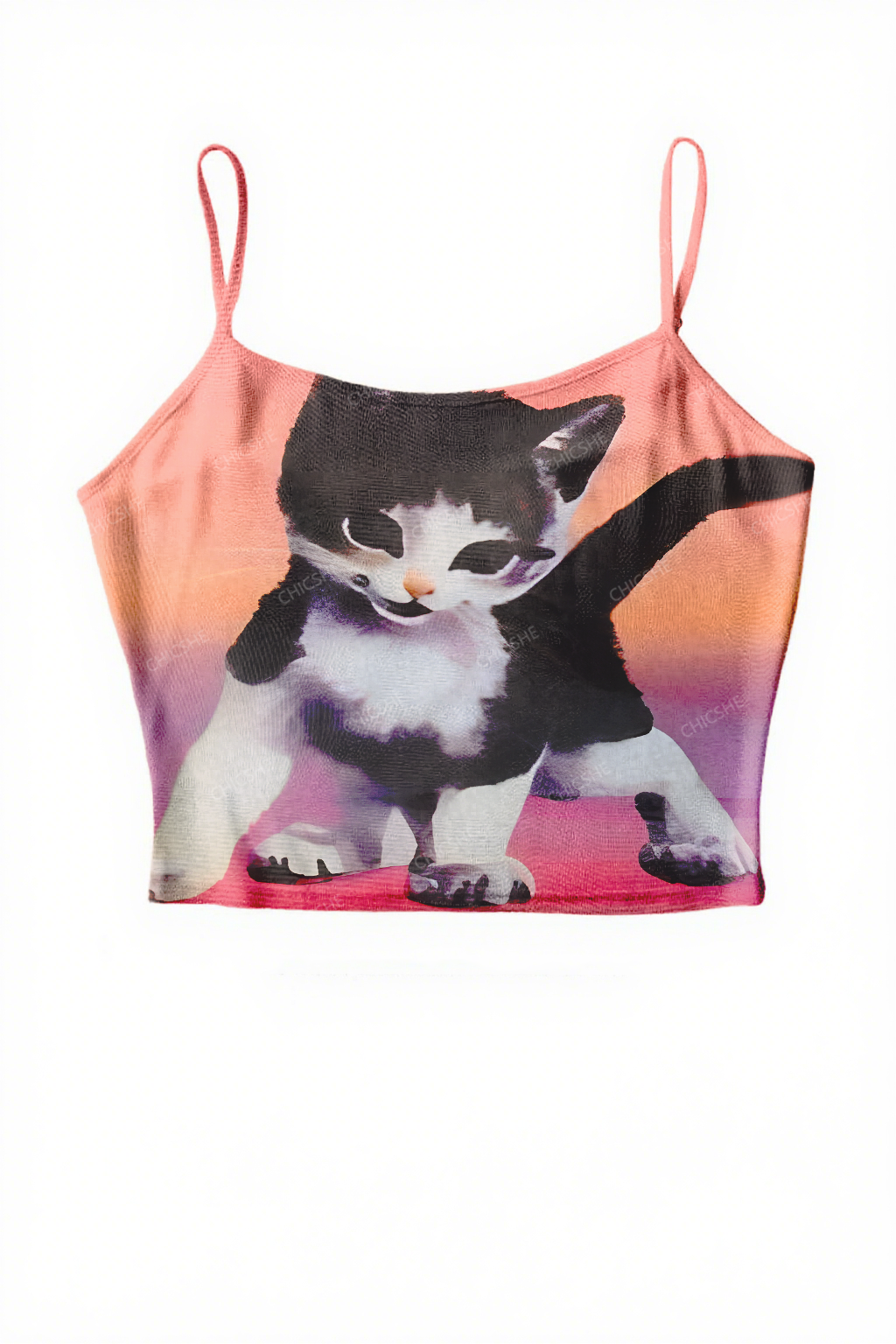 Chicshe Cute Black Cat Y2K Print Mesh Cami Tank 
