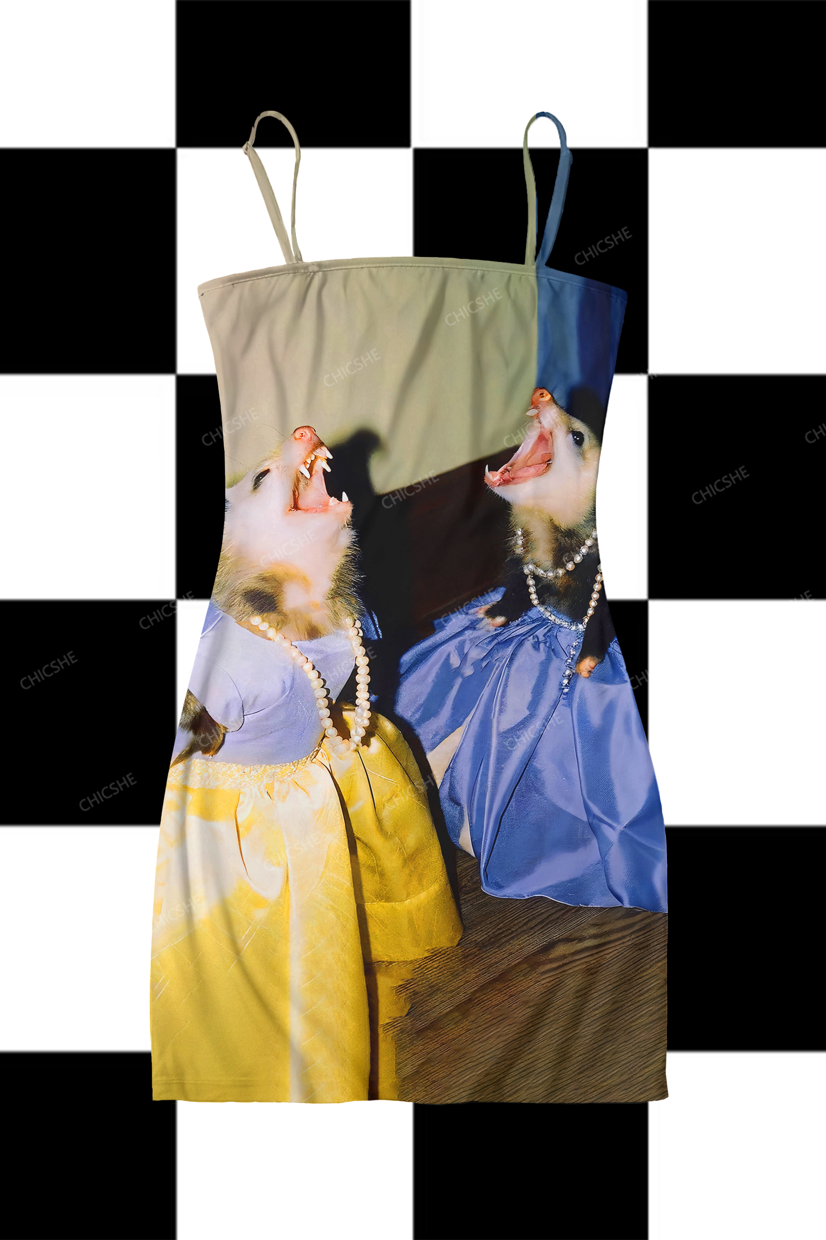 Screaming Raccoon Y2K Print Slip Dress Chicshe