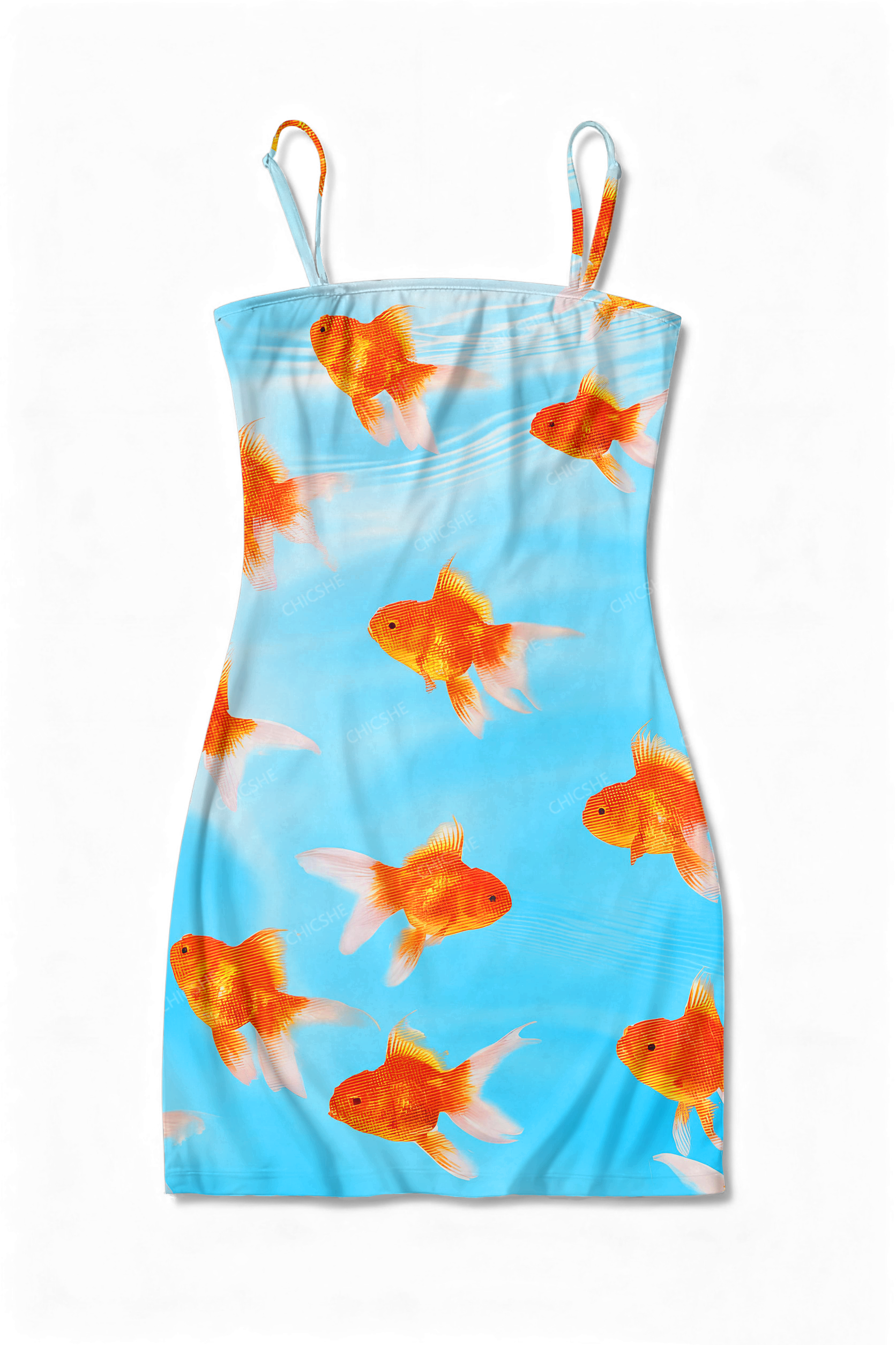 Floating Goldfish Y2K Print Slip Dress Chicshe 