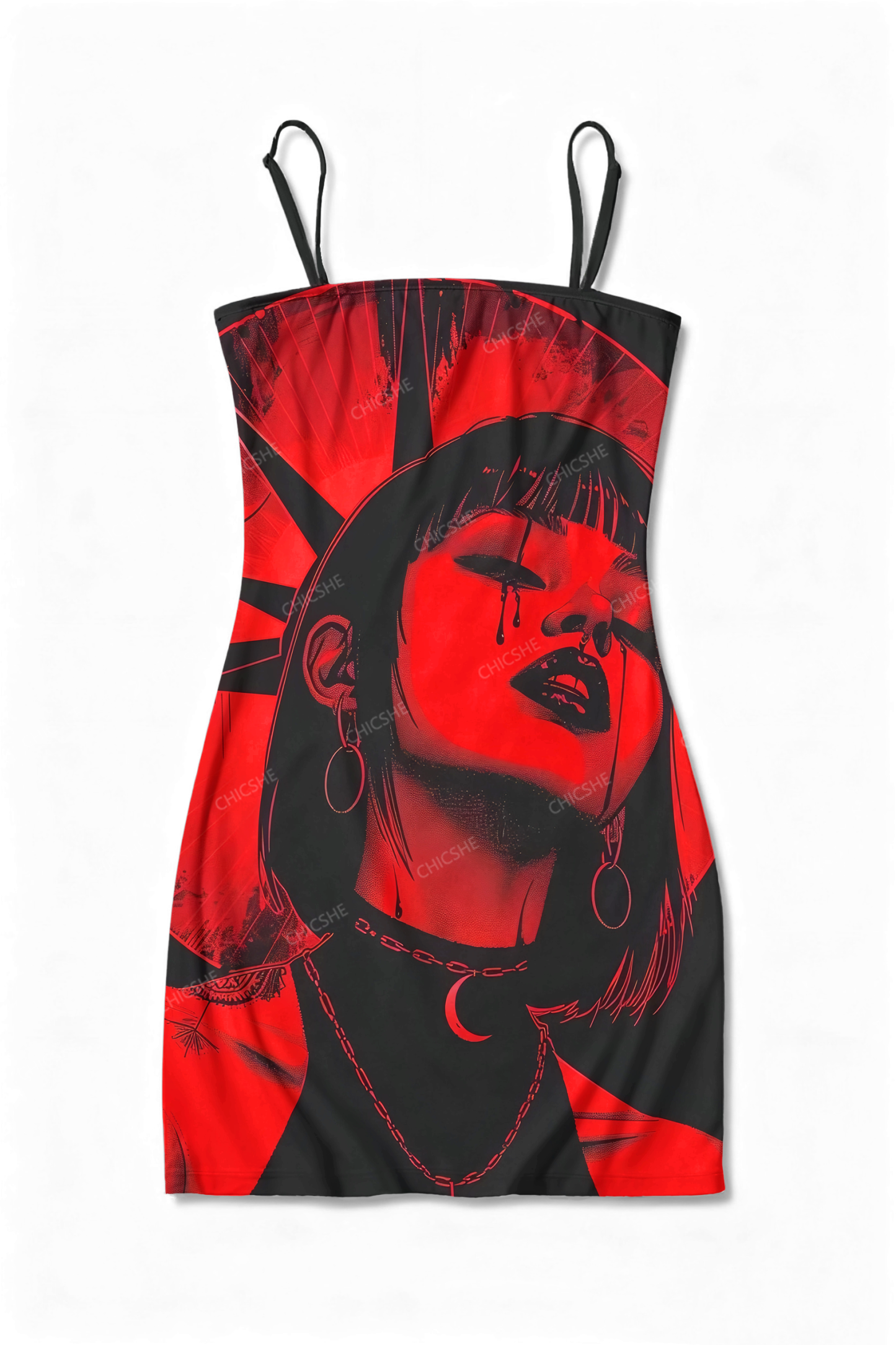  Chicshe Halloween Queen Y2K Print Slip Dress