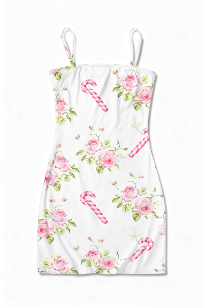 Chicshe Romantic Floral Christmas Candy Y2K Print Slip Dress  