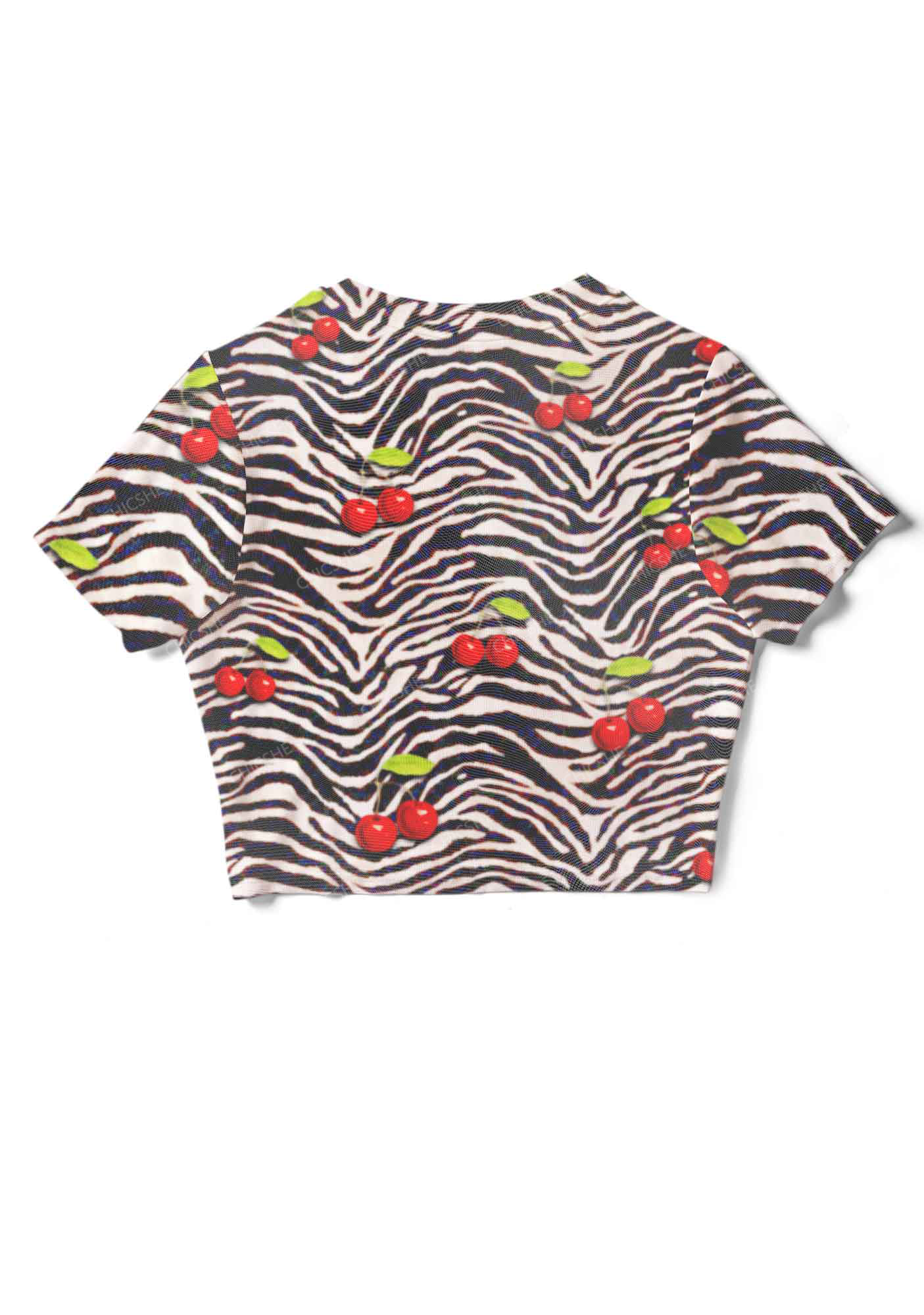 Cherry Zebra Print Y2K Mesh Crop Top Chicshe 