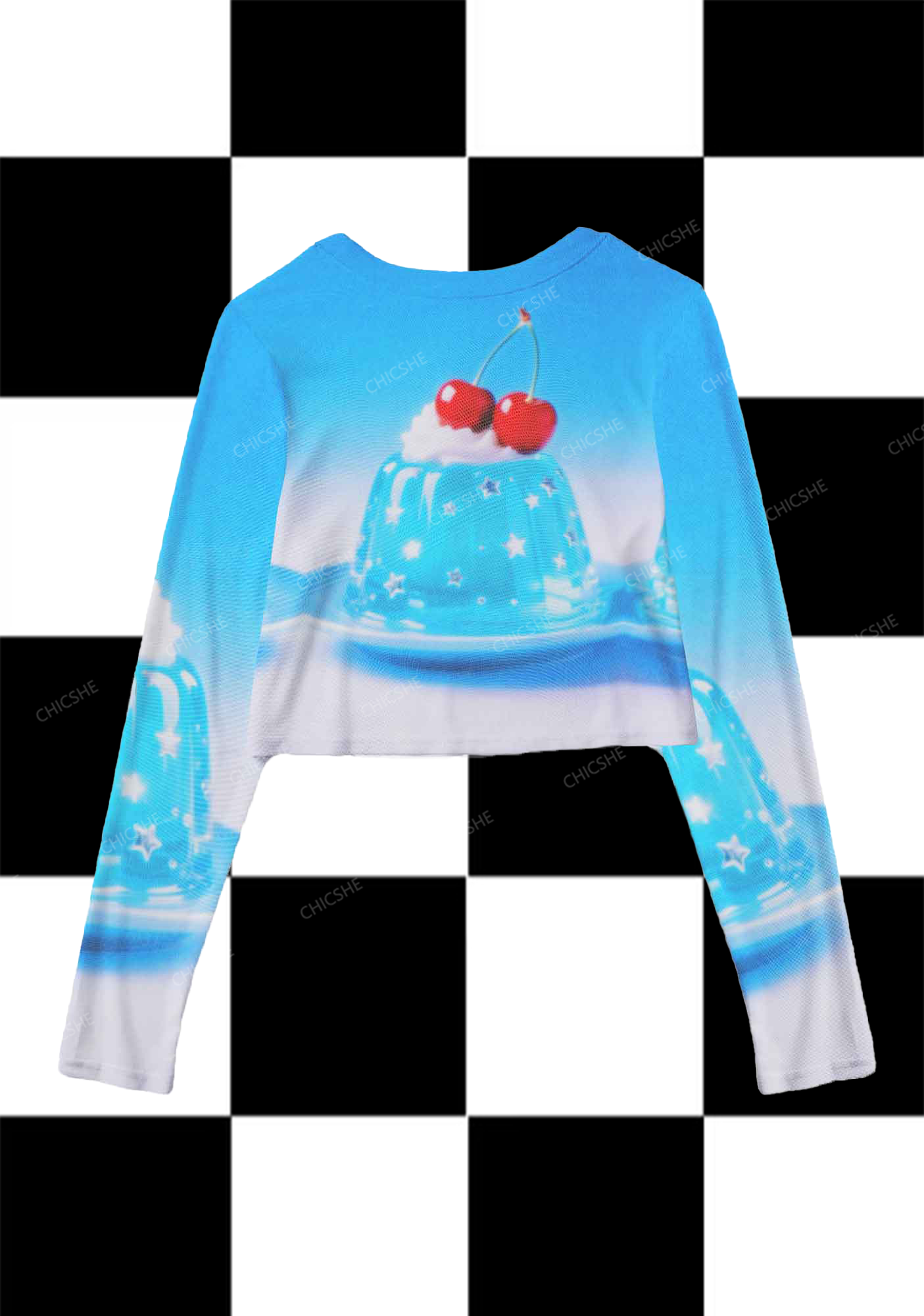 Cherry Jelly Y2K Mesh Long Sleeve Crop Top  Chicshe 
