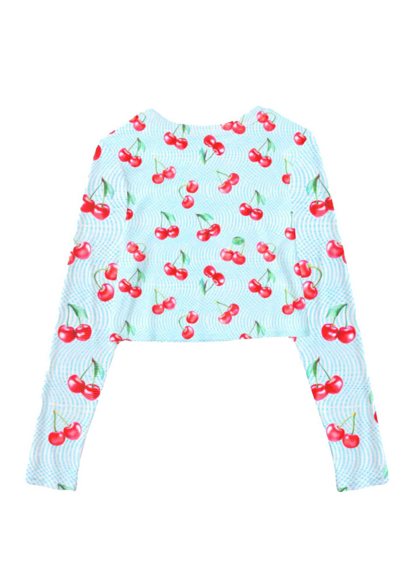Blue Fresh Cherry Y2K Mesh Long Sleeve Crop Top  Chicshe 