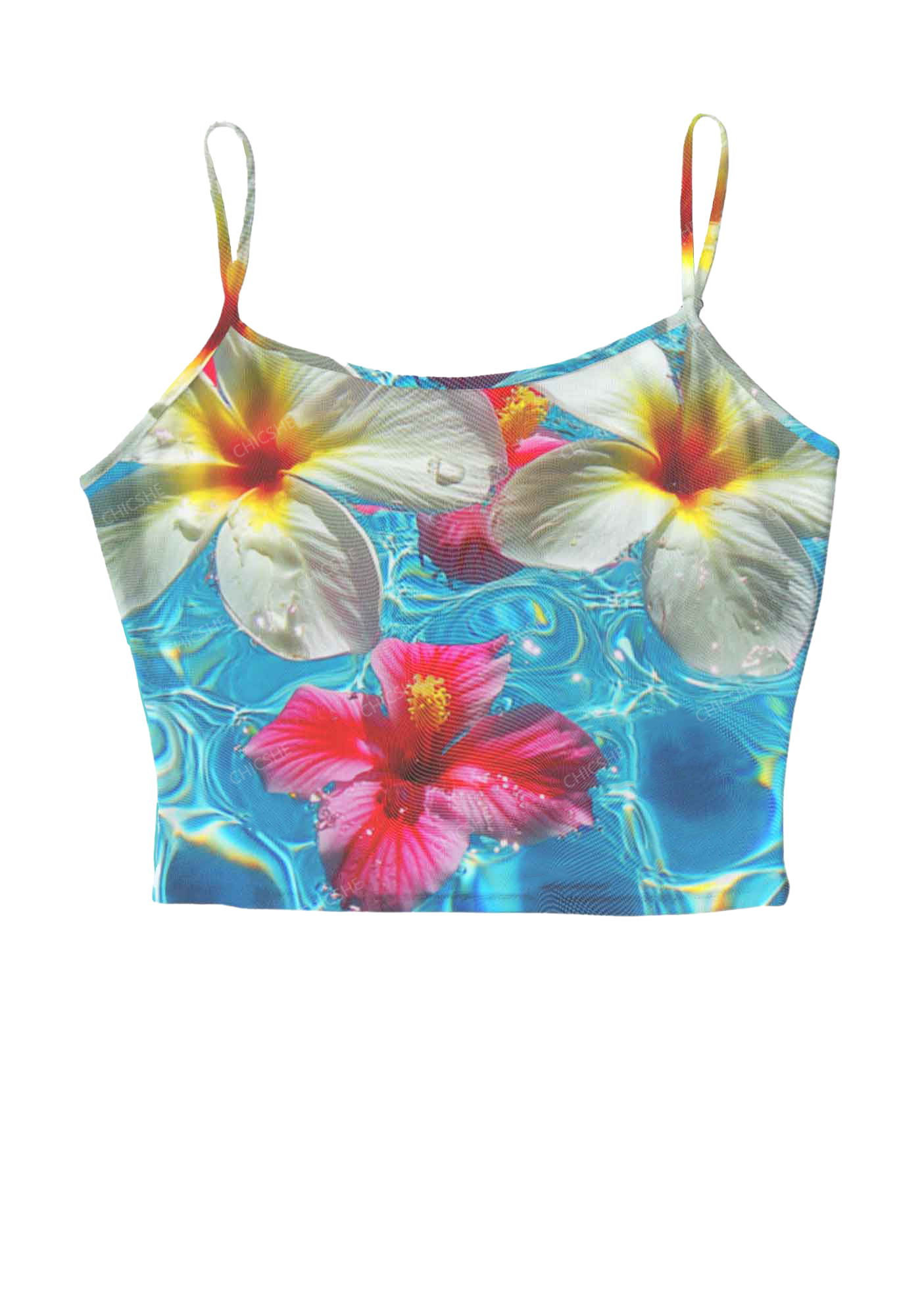 Sea And Romantic Flowers Y2K Print Mesh Cami Tank Chicshe 
