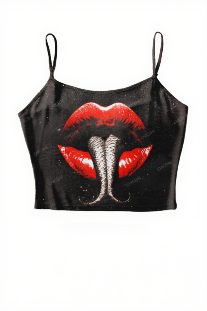  Halloween Femme Fatale Y2K Print Mesh Cami Tank Chicshe 