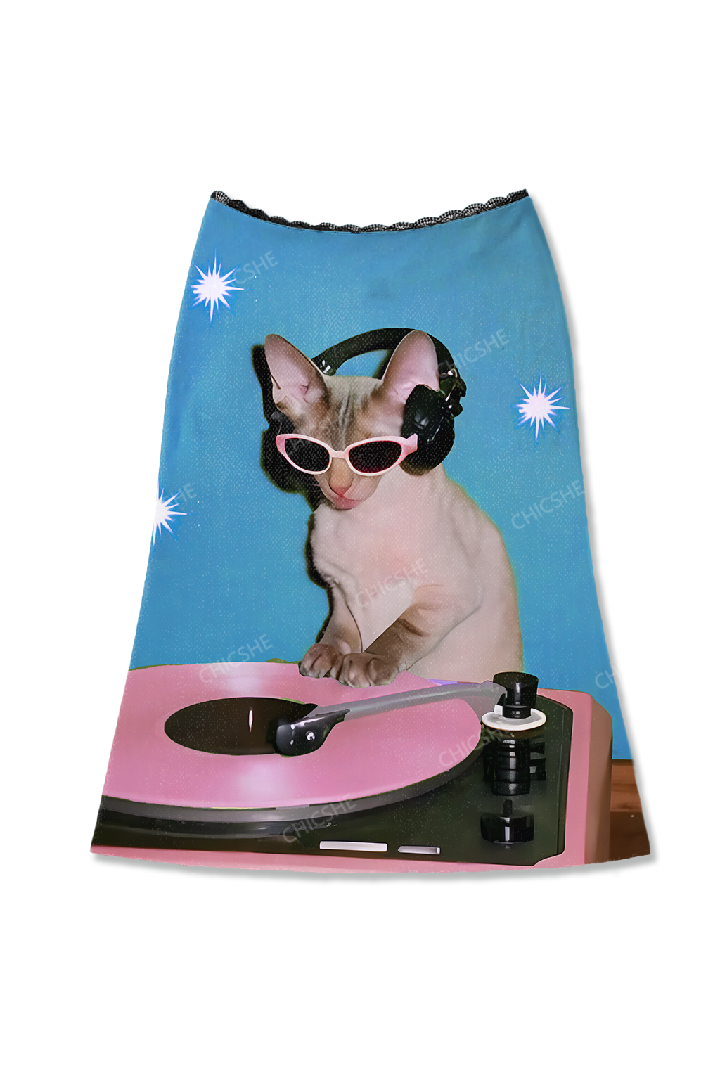 Chicshe DJ cat Y2K Print Midi Skirt 