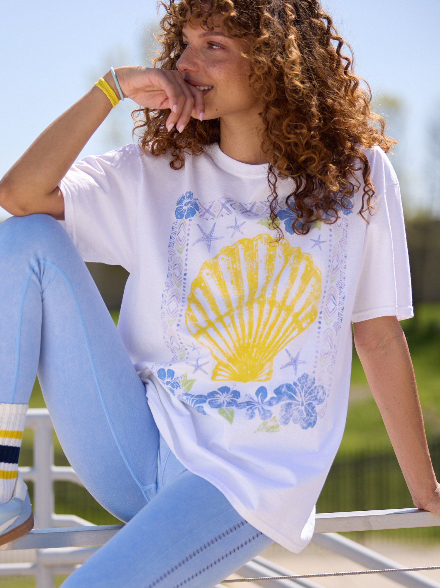 Seashell Oversized Tee Flower Beach T-Shirt