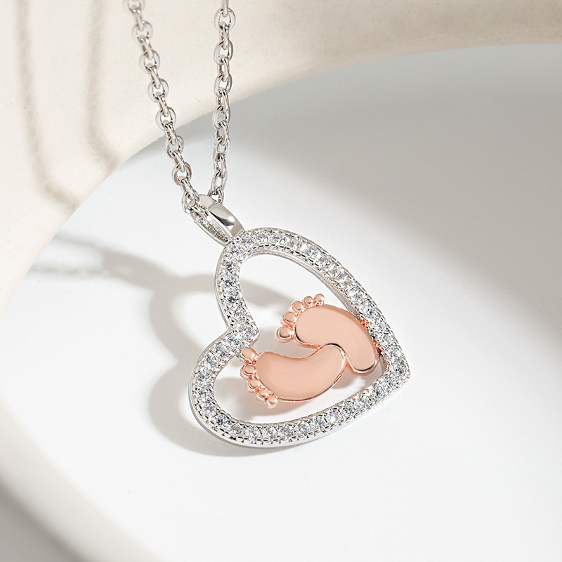 Baby Footprints Heart Footprint Necklace