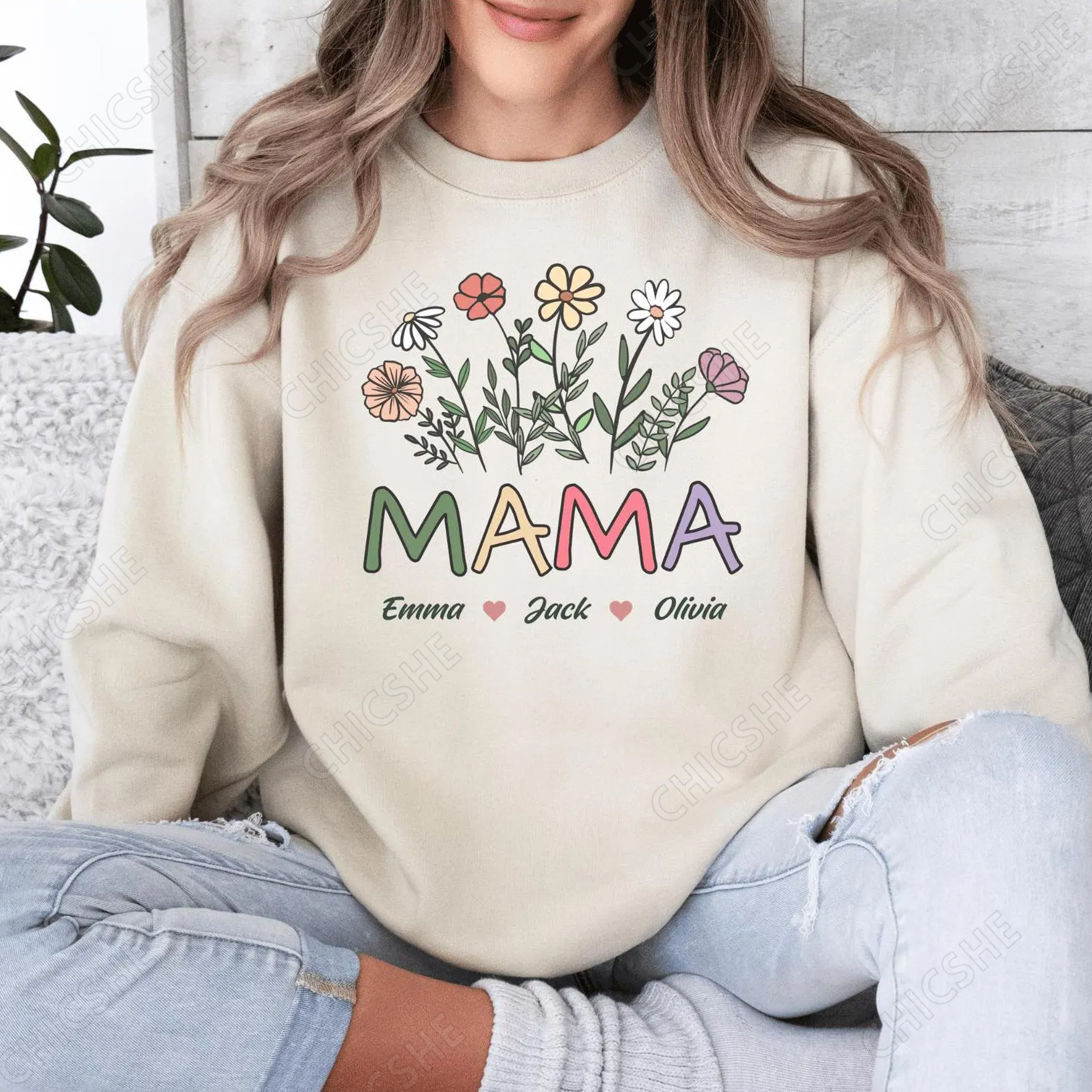Custom Floral Mama Sweatshirt 