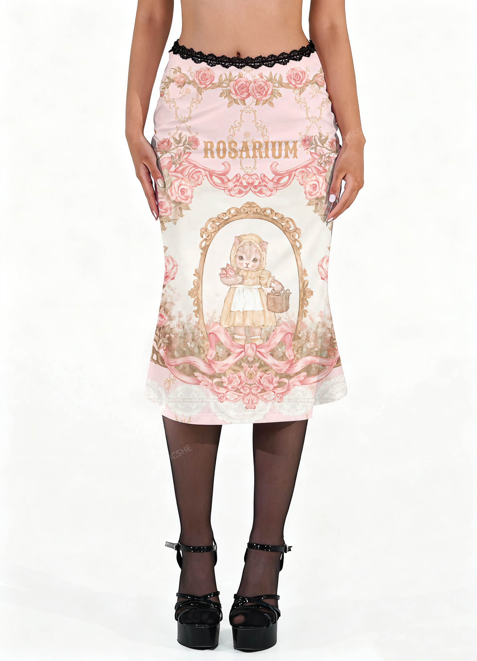 Chicshe Rosarium Y2K Print Midi Skirt 