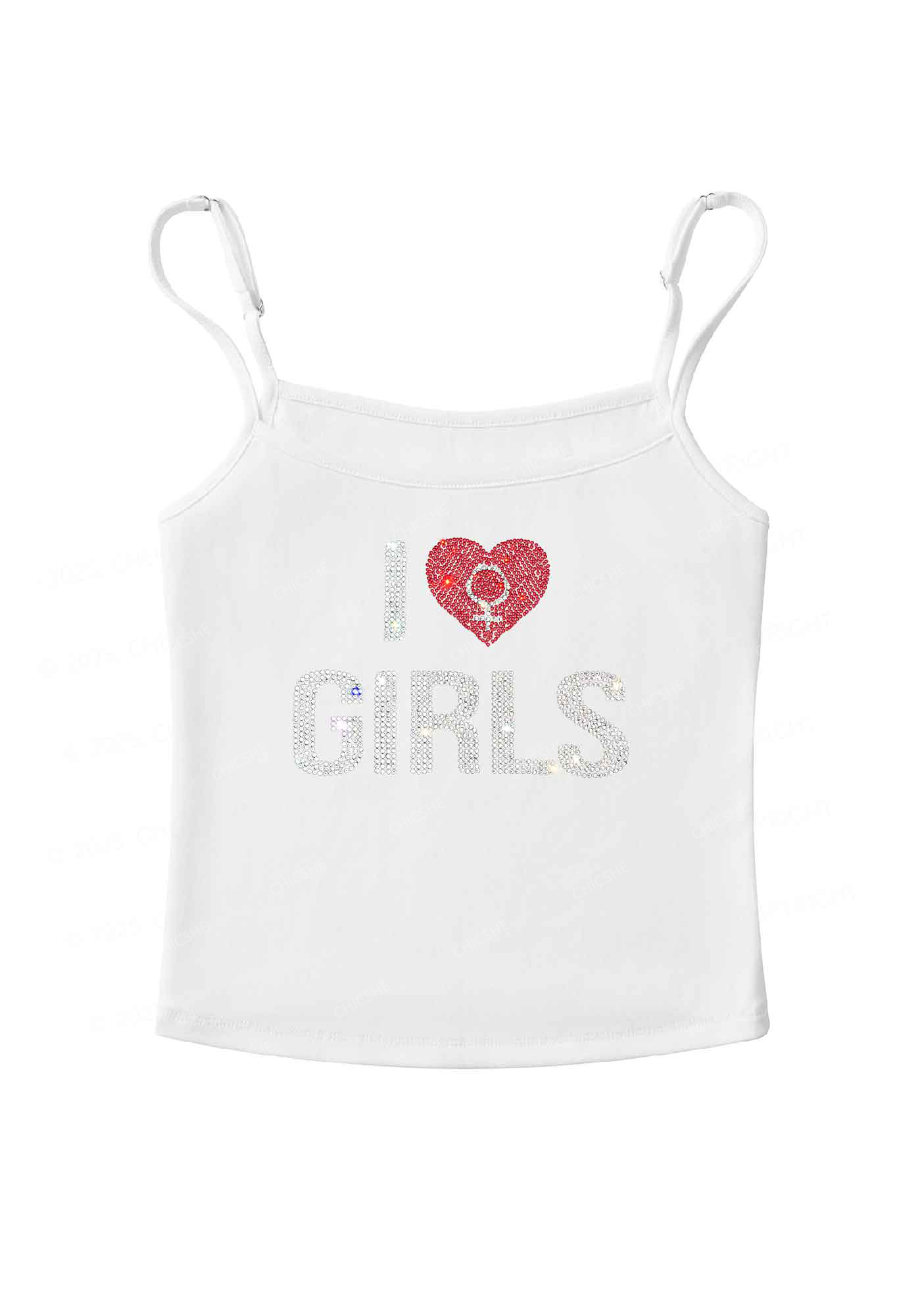 Rhinestone I Love Girls Pride Y2K Spaghetti Strap Cami Chicshe