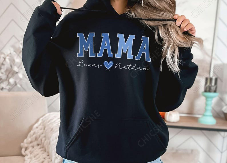 Custom Mama Hoodie Mama Heart Personalized Mom Hoodies