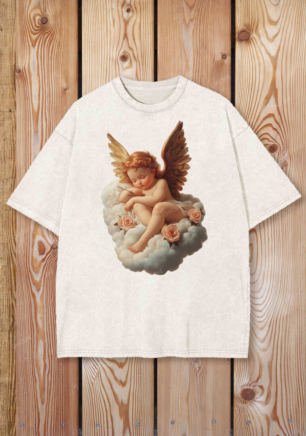 Chicshe Retro Cloud Angel Shirts Washed Tee