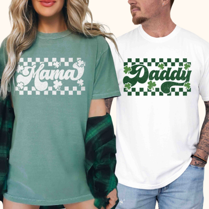 Retro Checkered St Patrick's Day Mama Daddy Shirts