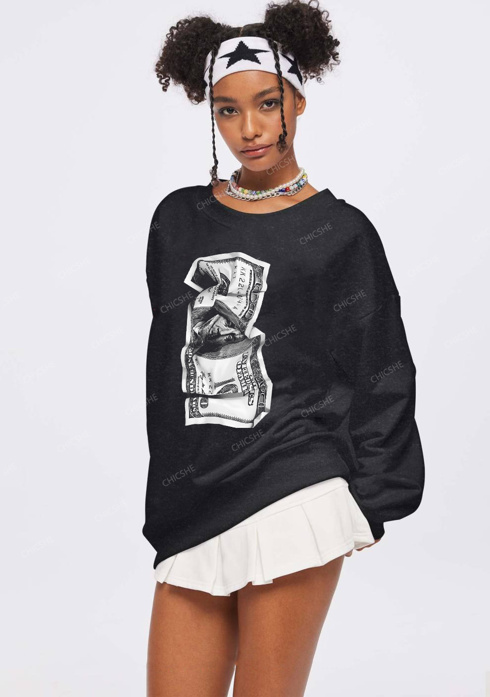 Chicshe A Banknote Y2K Washed Sweatshirts 