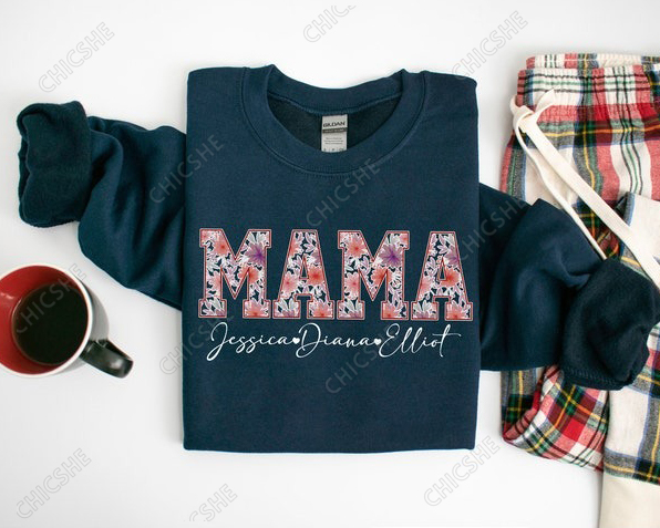 Custom Floral Mama Sweatshirt New Mom with Kids Name Sweatshirt