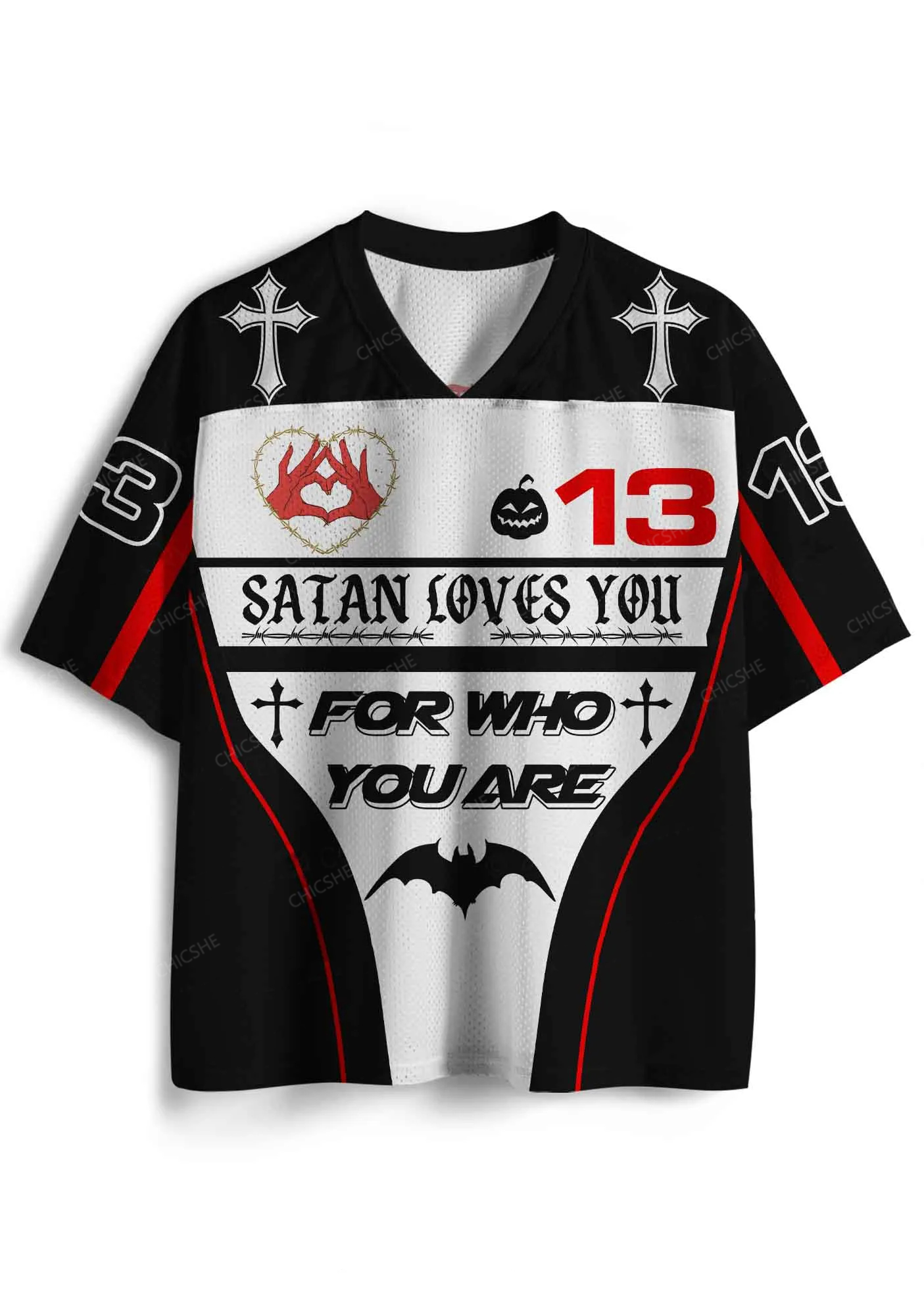Halloween Custom Satan Loves Y2K Sport Jersey Shirts Chicshe