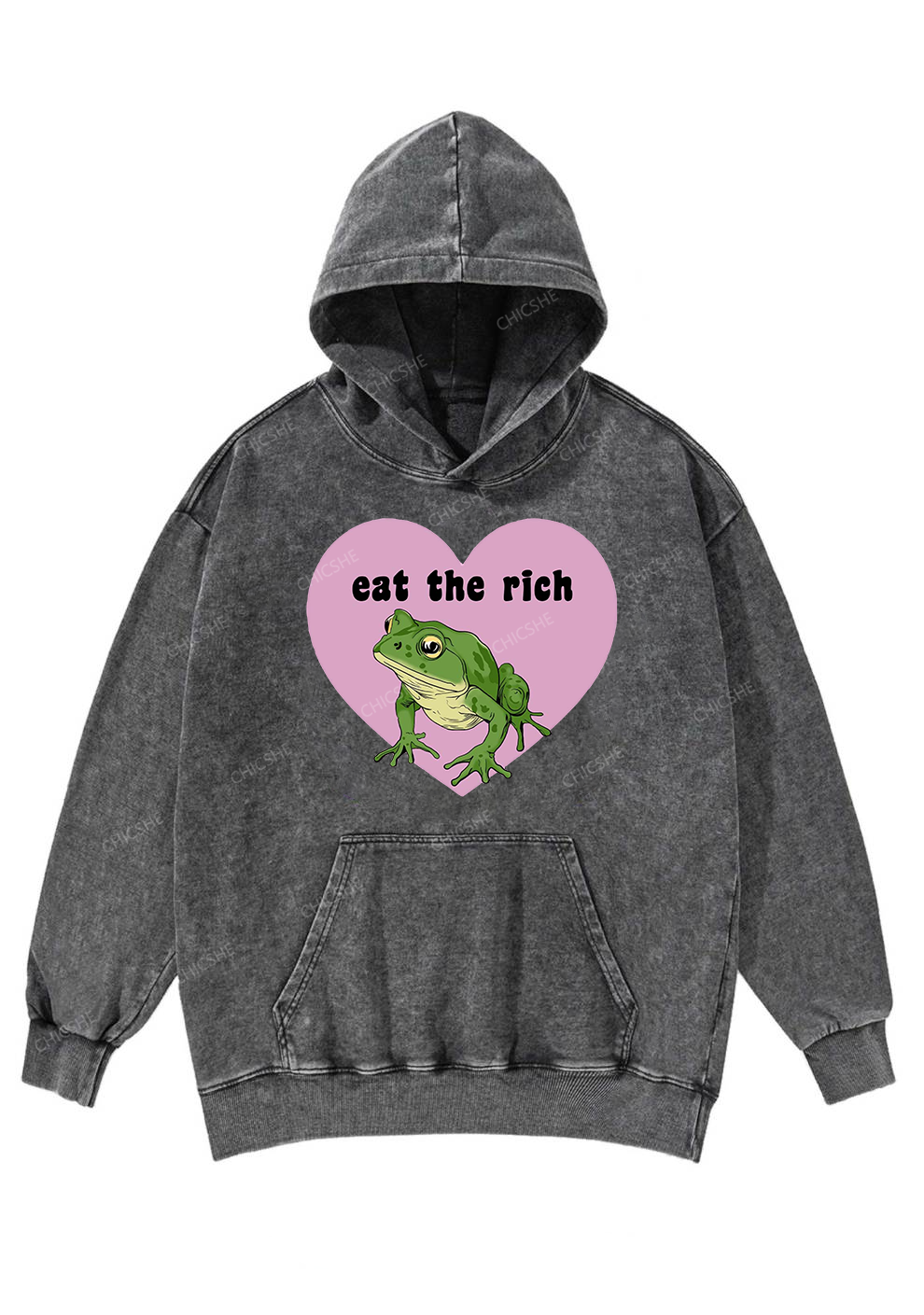 Eat The Rich Frog Y2K Washed Hoodie Chicshe