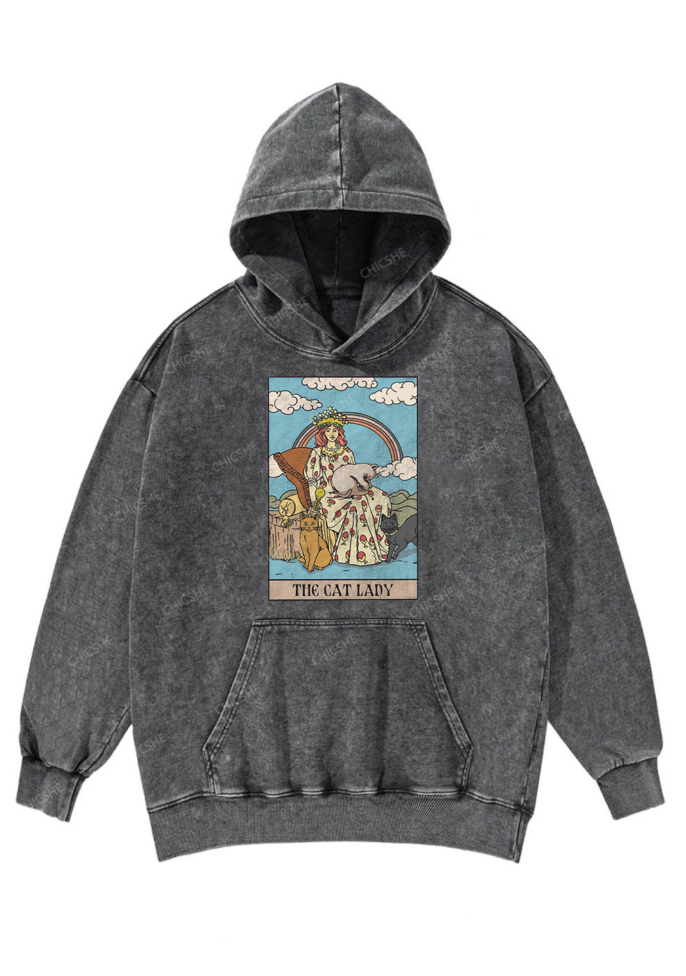 The Cat Lady Y2K Washed Hoodie Chicshe