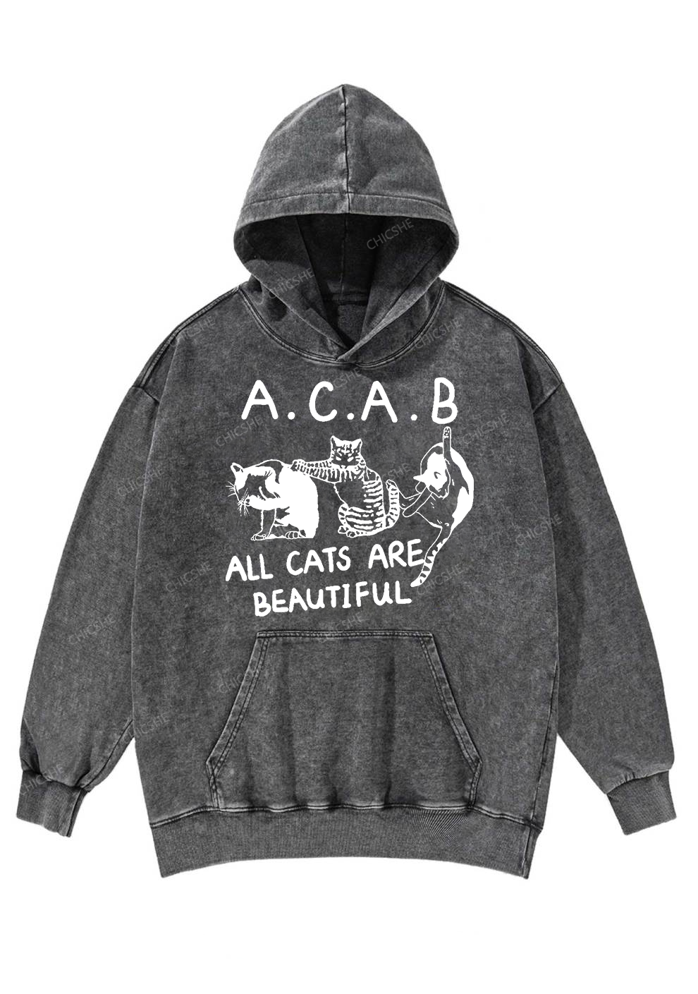 ACAB Cats Y2K Washed Hoodie Chicshe