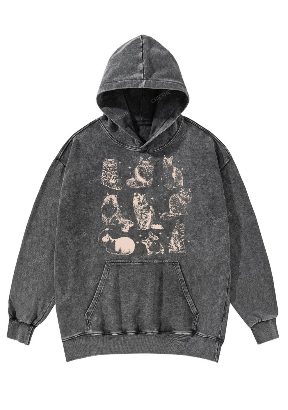 Retro Kitten Y2K Washed Hoodie Chicshe