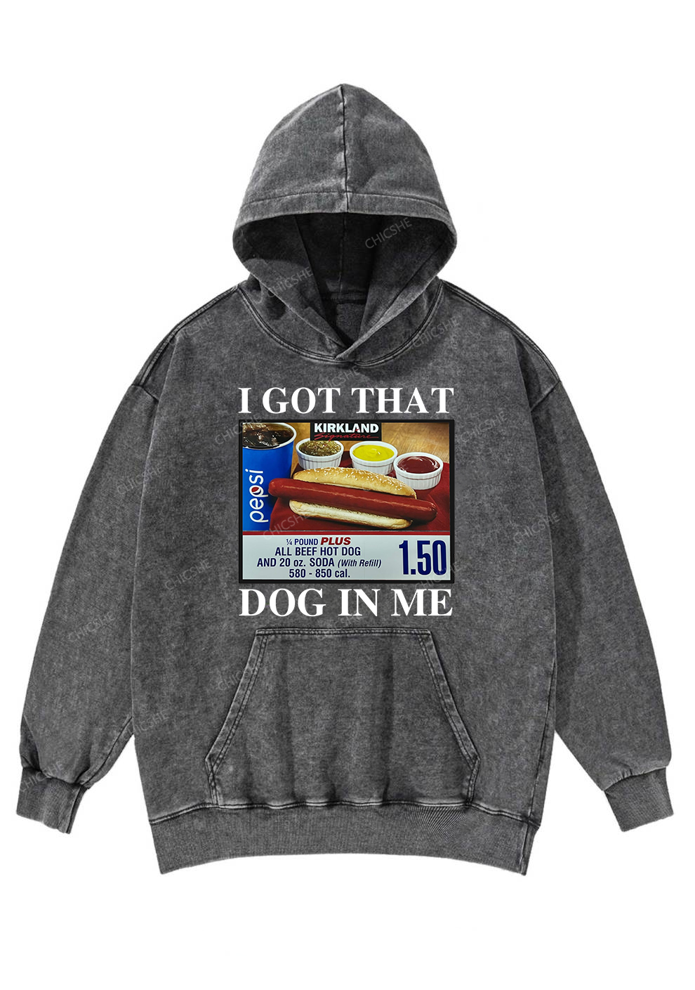 I Got That Hot Dog In Me Y2K Washed Hoodie Chicshe