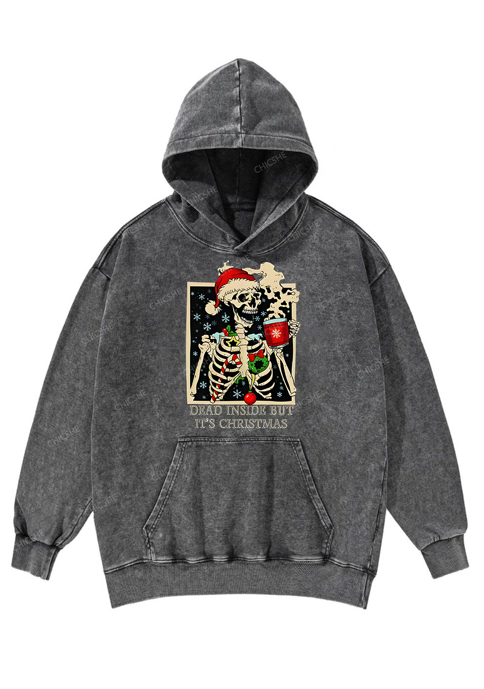 Christmas Dead Inside Y2K Washed Hoodie Chicshe