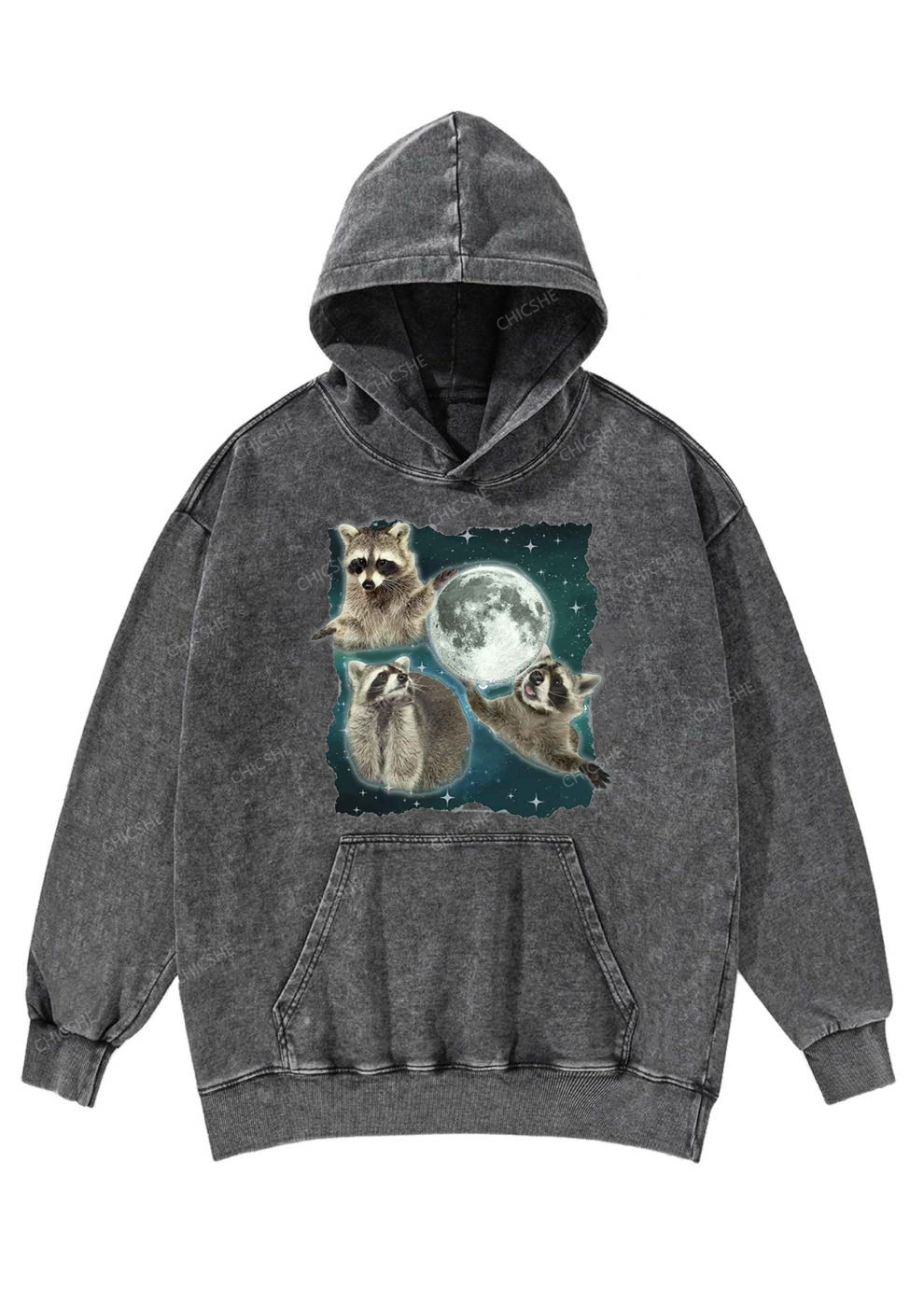 Raccoon Moon Y2K Washed Hoodie Chicshe