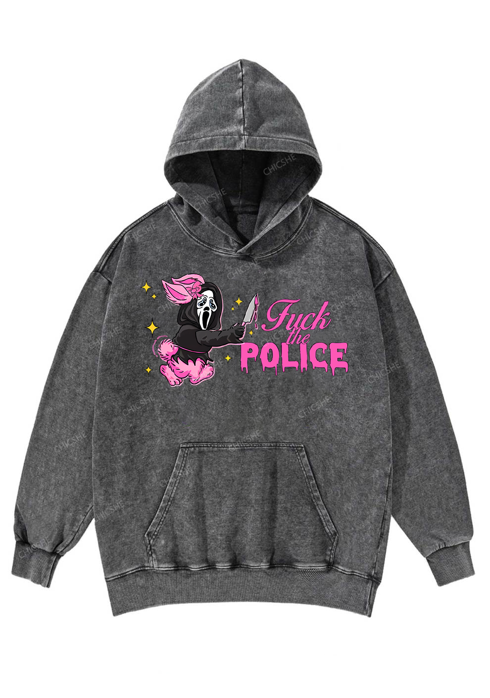Halloween Fuck The Police Y2K Washed Hoodie Chicshe