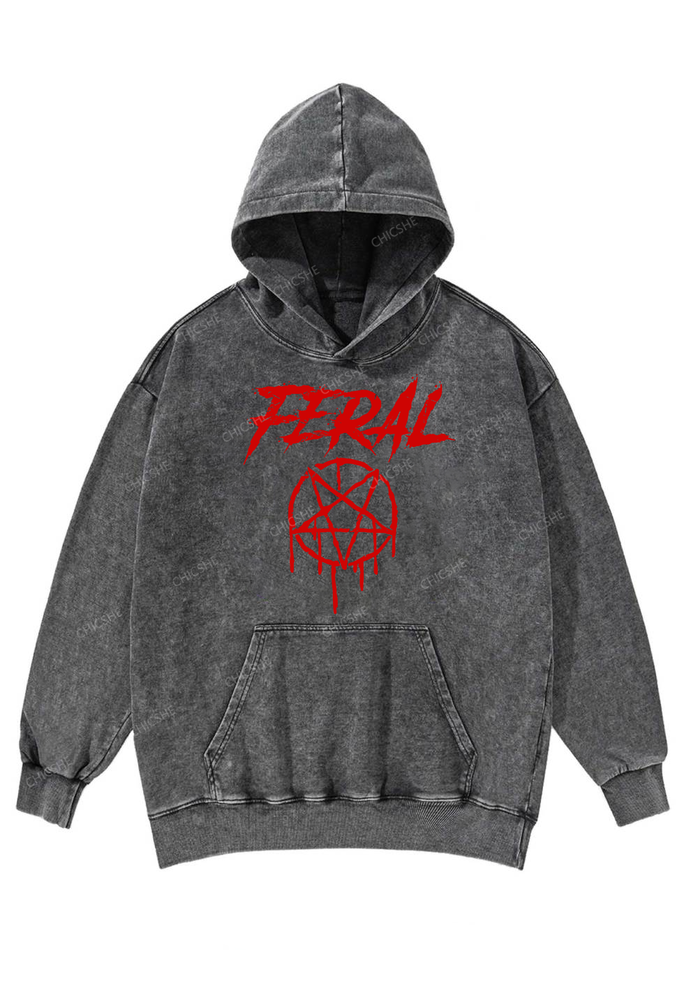 Halloween Feral Y2K Washed Hoodie Chicshe