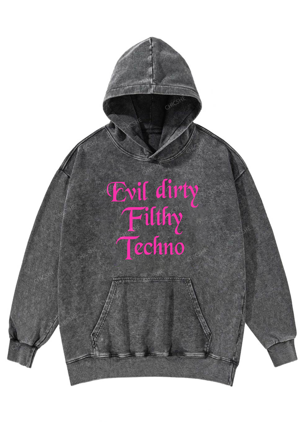 Evil Dirty Filthy Techno Y2K Washed Hoodie Chicshe