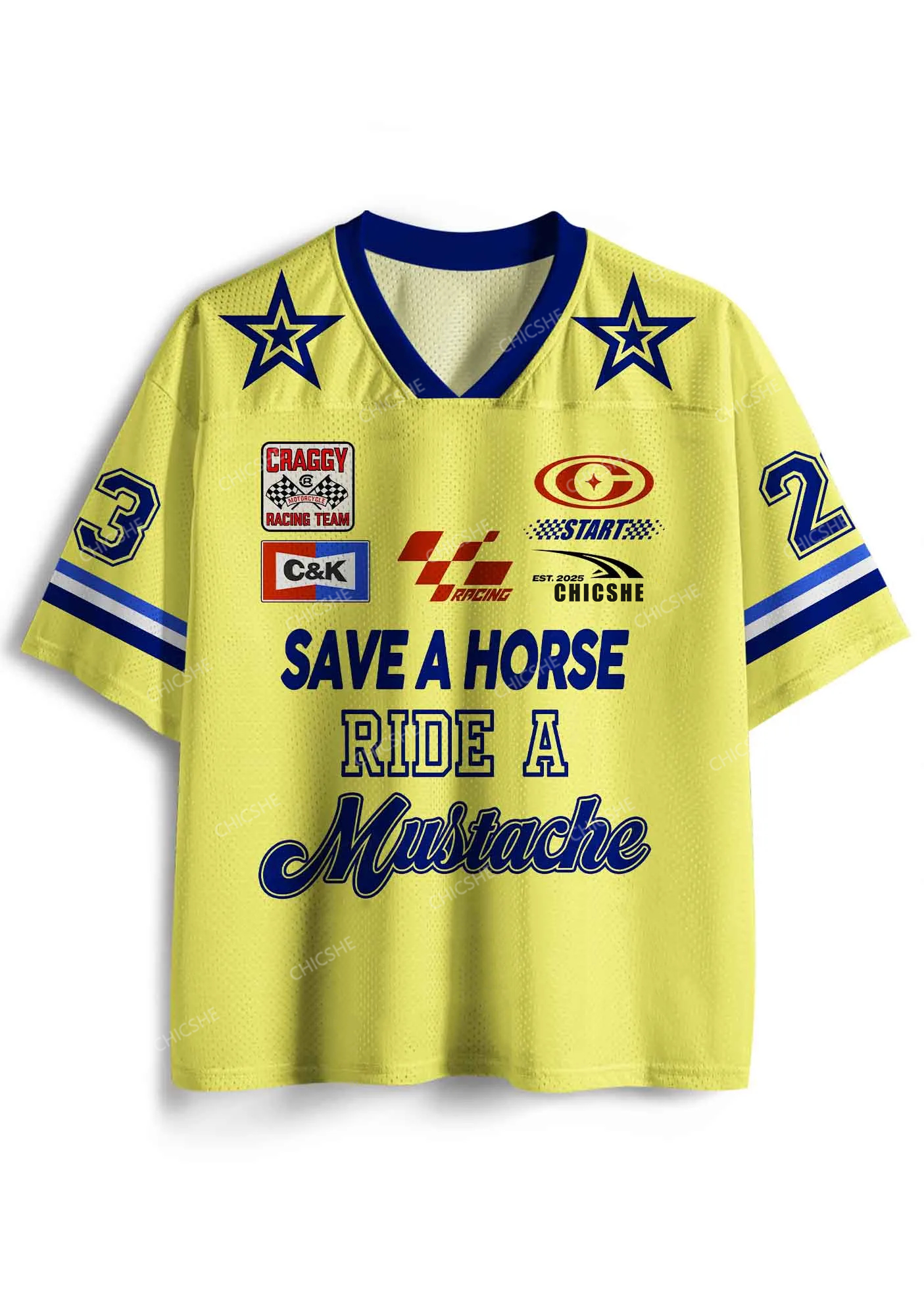 Custom Yellow Ride A Mustache Y2K Sport Jersey Shirts Cherrykitten