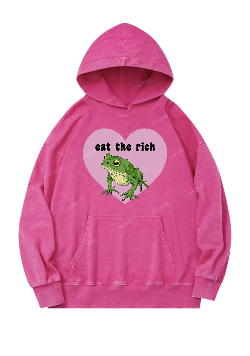 Eat The Rich Frog Y2K Washed Hoodie Cherrykitten