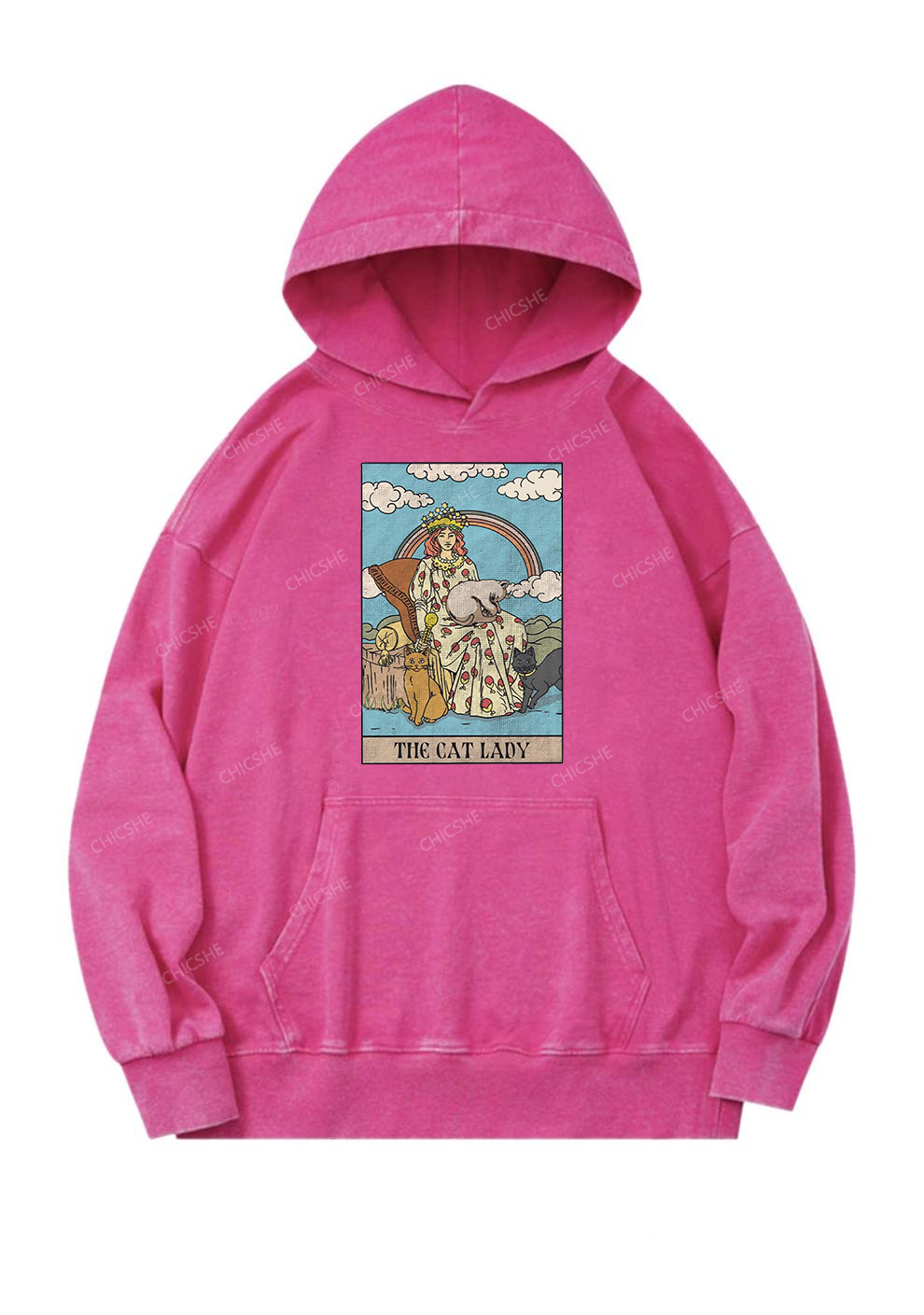 The Cat Lady Y2K Washed Hoodie Cherrykitten