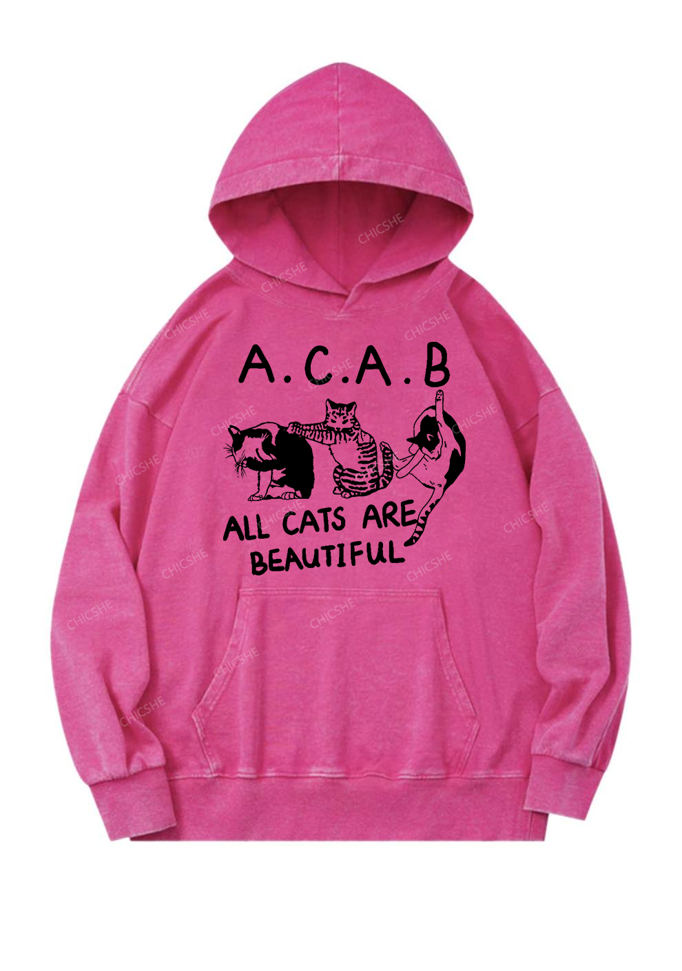ACAB Cats Y2K Washed Hoodie Cherrykitten