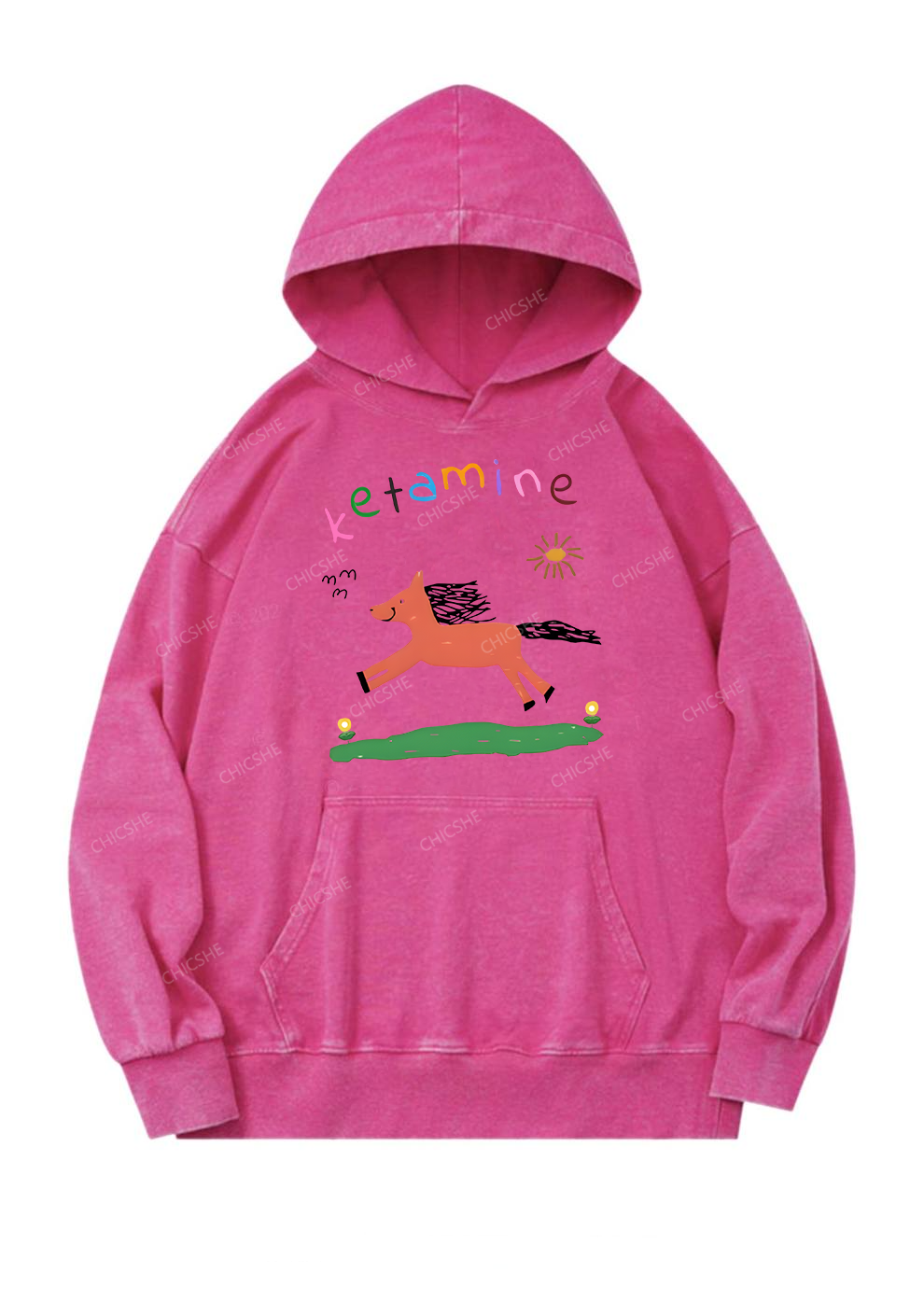 Orange Pony Y2K Washed Hoodie Chicshe