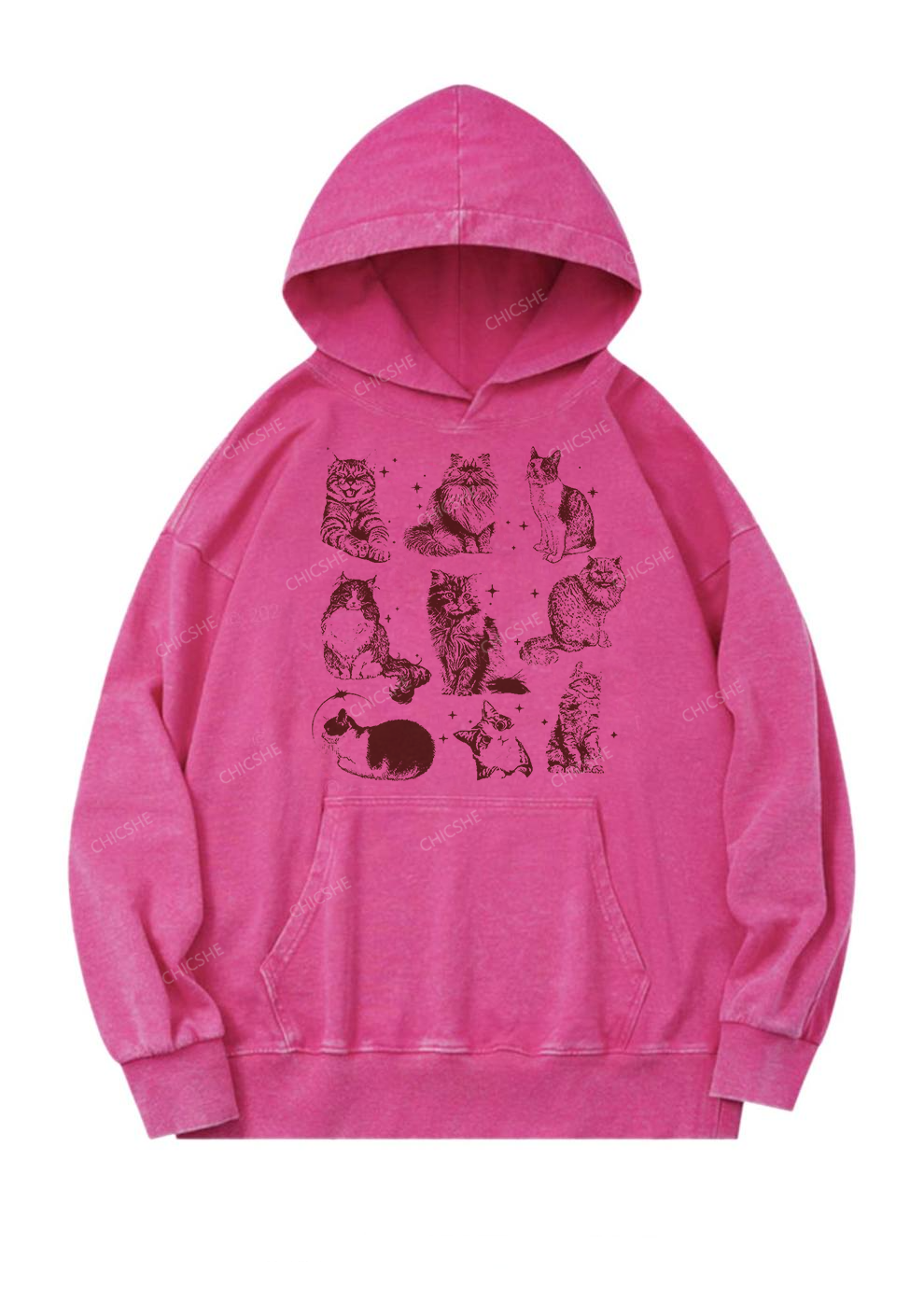 Retro Kitten Y2K Washed Hoodie Cherrykitten