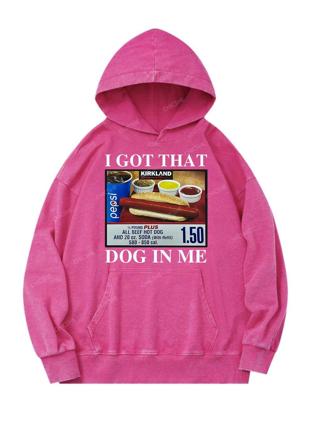 I Got That Hot Dog In Me Y2K Washed Hoodie Chicshe