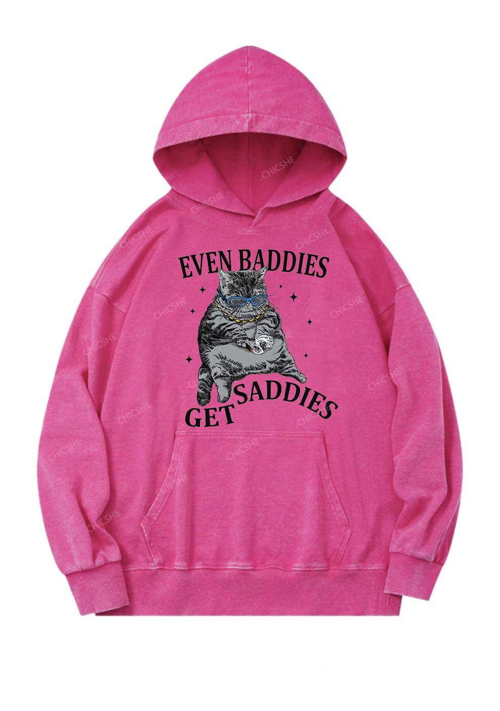 Even Baddies Get Saddies Y2K Washed Hoodie Chicshe
