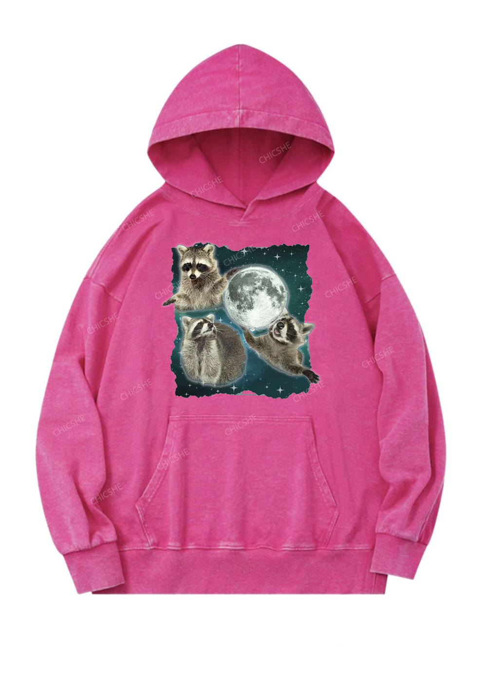 Raccoon Moon Y2K Washed Hoodie Chicshe