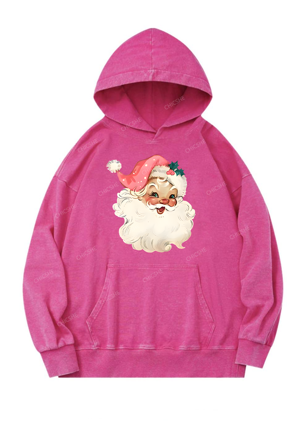 Christmas Pink Santa Y2K Washed Hoodie Chicshe
