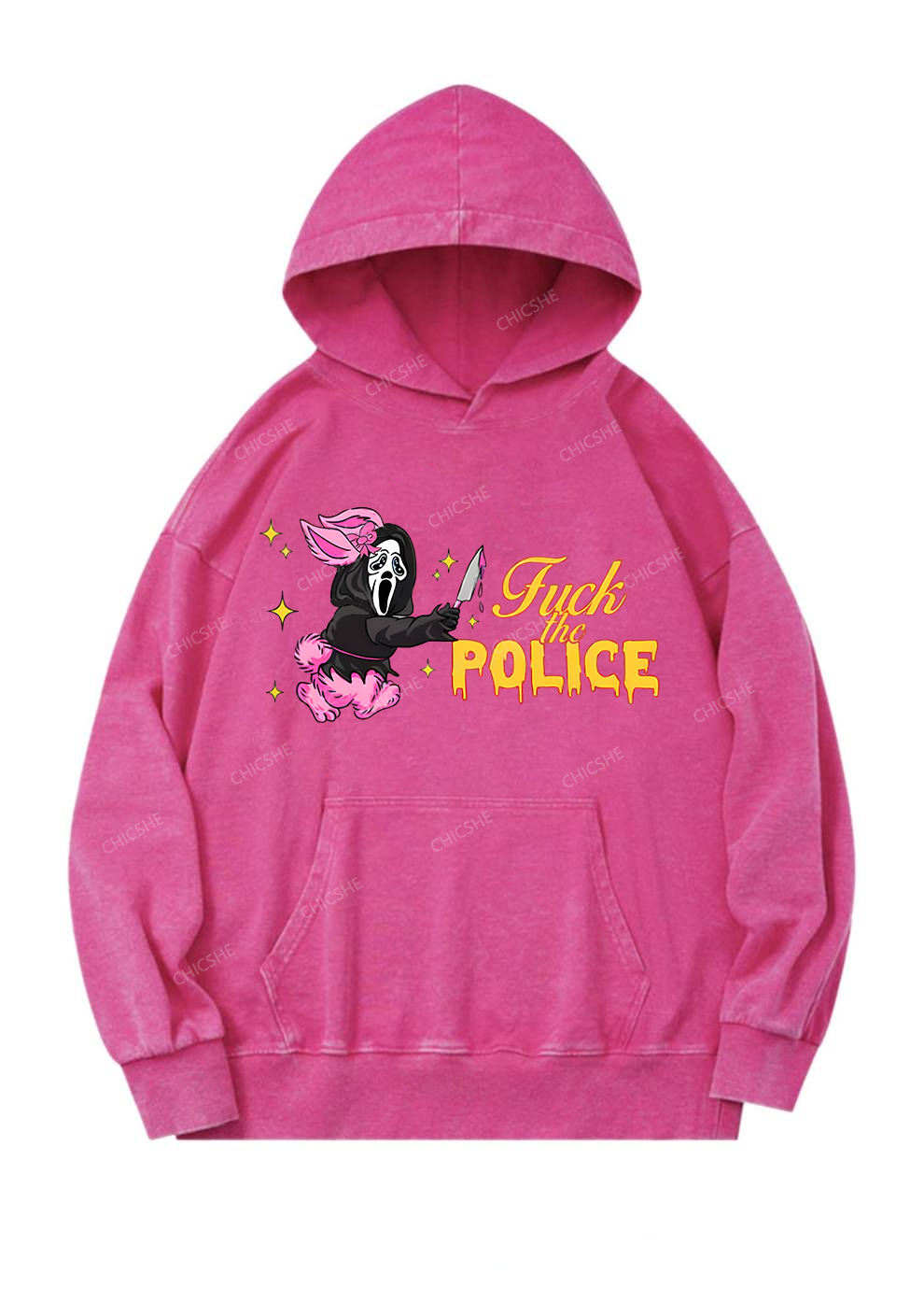 Halloween Fuck The Police Y2K Washed Hoodie Chicshe