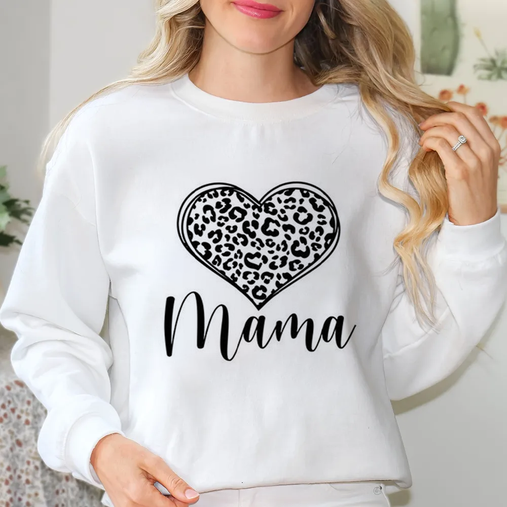 Mama Black Leopard Heart Sweatshirt