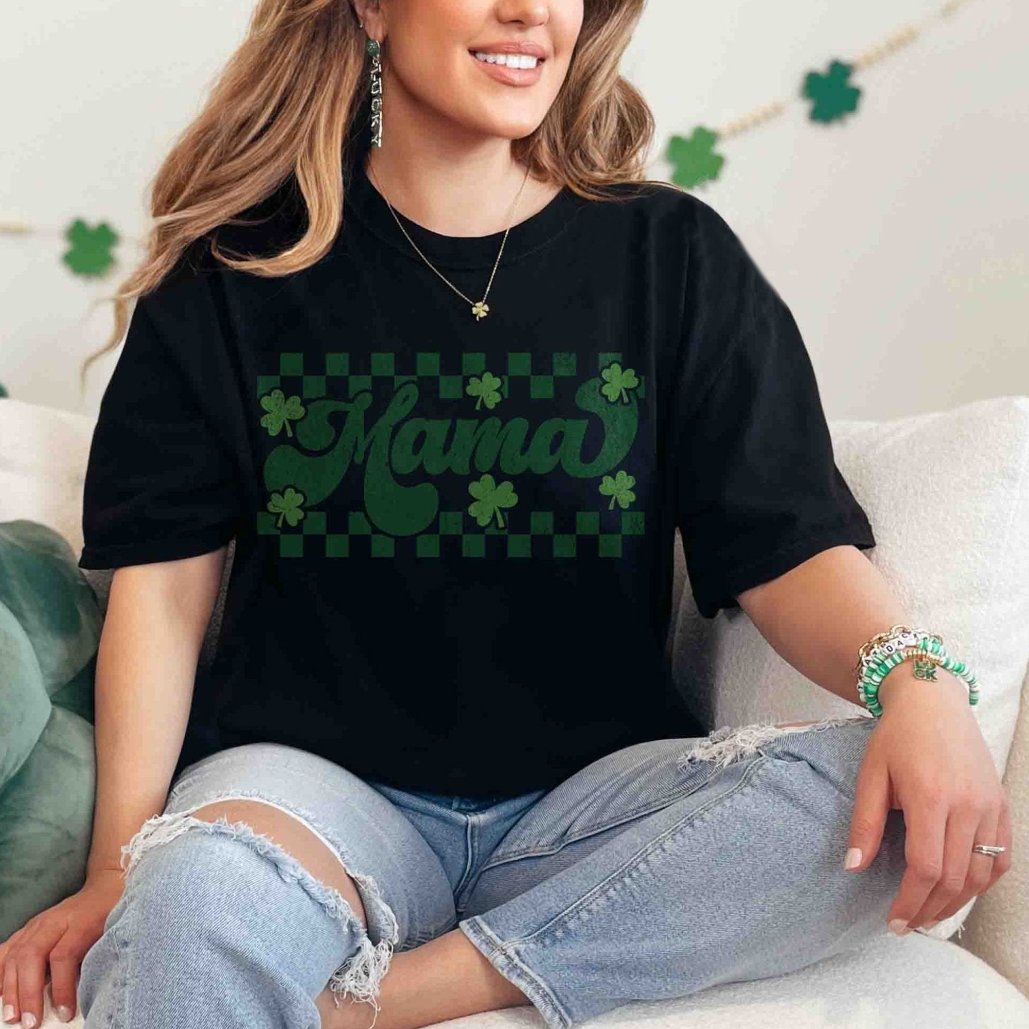 Retro Checkered St Patrick's Day Mama Daddy Shirts