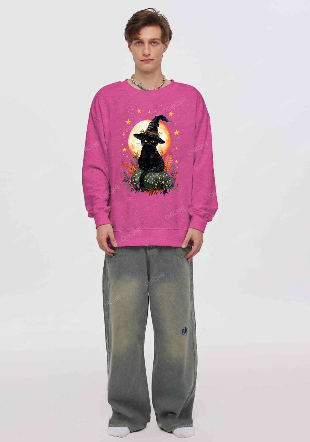 Chicshe Halloween Black Cat Y2K Washed Sweatshirts 