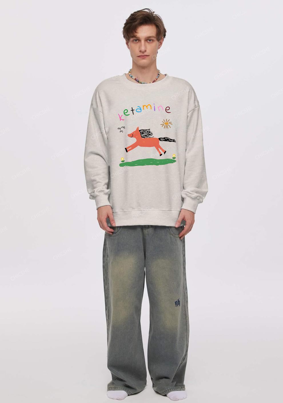 Orange Pony Y2K Washed Sweatshirts Chicshe